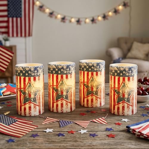 Image of Patriotic Flameless Candles with Timer Remote Set of 3
