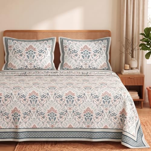 Image of VAS COLLECTIONS 240 TC Cotton Feel Double Bedsheet with 2 Pillow Covers | Premium Soft & Breathable Bed Sheet | Fade Resistant, Wrinkle Free, All Season | 90 x 100 Inches (228 x 254 cm