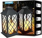 SHYMERY Solar Lanterns Outdoor Waterproof, 14 Inch Outdoor Lanterns with LED Flickering Flameless Candles,2 Pack Hanging Black Lantern Decorative for Patio,Front Porch,Balcony,Outside,Table Decor
