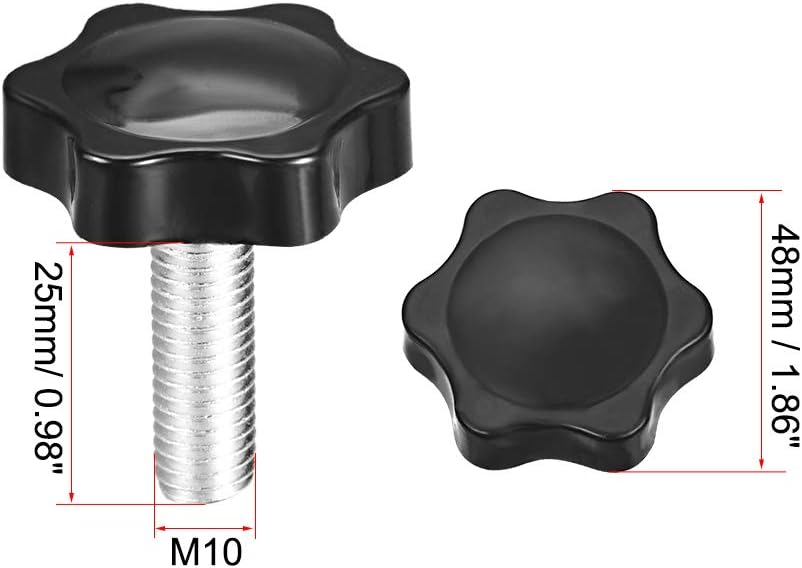uxcell Clamping Screw Knob, 48mm Dia Plum Hex Shaped Grips Star Knob M10 x 25mm Male Thread, 4pcs, White, M10*25 - Image 3
