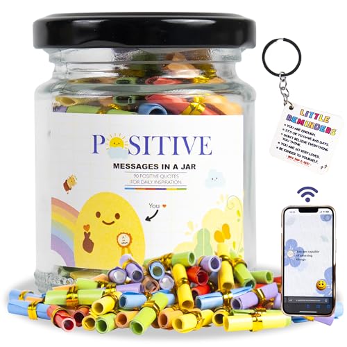 AMAQUANG 90 Positive Messages in a Jar with NFC Keychain, Father's Day Gifts, Self Care Gifts for Women, Positive Affirmation Gift, Gift for Dad, Graduation Gifts, Birthday Gifts for Women