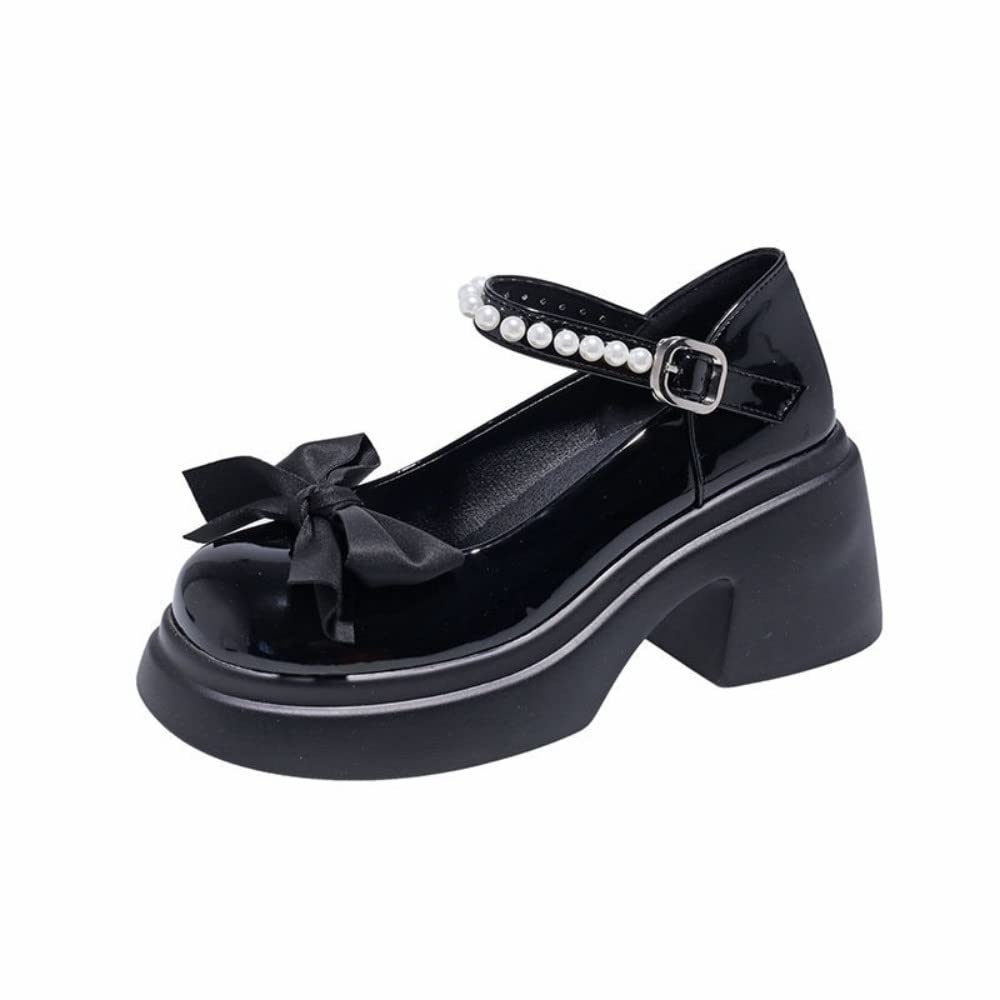 Womens Platform Mary Janes Shoes Sweet Toe Ankle Lolita Gothic Pumps Chunky Patent Leather — view 8