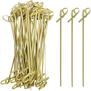 BLUE TOP Bamboo Cocktail Picks 100 PCS Bamboo Skewers 6 Inch with Looped Knot, Food Picks,Party Toothpicks for Appetizers,Cocktail Drinks,Barbecue Snacks,Club Sandwiches. (Knot Skewer 6 inch 100 PCS)