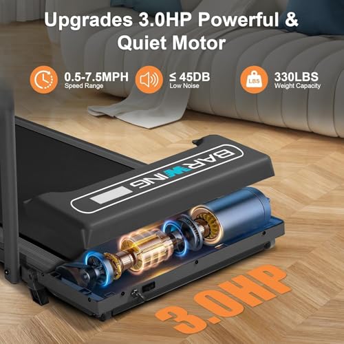 Image of BARWING Foldable Incline Walking Pad 3.0 /3.5 HP Treadmills for Home, 7.5 /8.5 MPH Under Desk Treadmill with Handles, Foldable Treadmill with Quiet Brushless, 330 LBS Weight Capacity