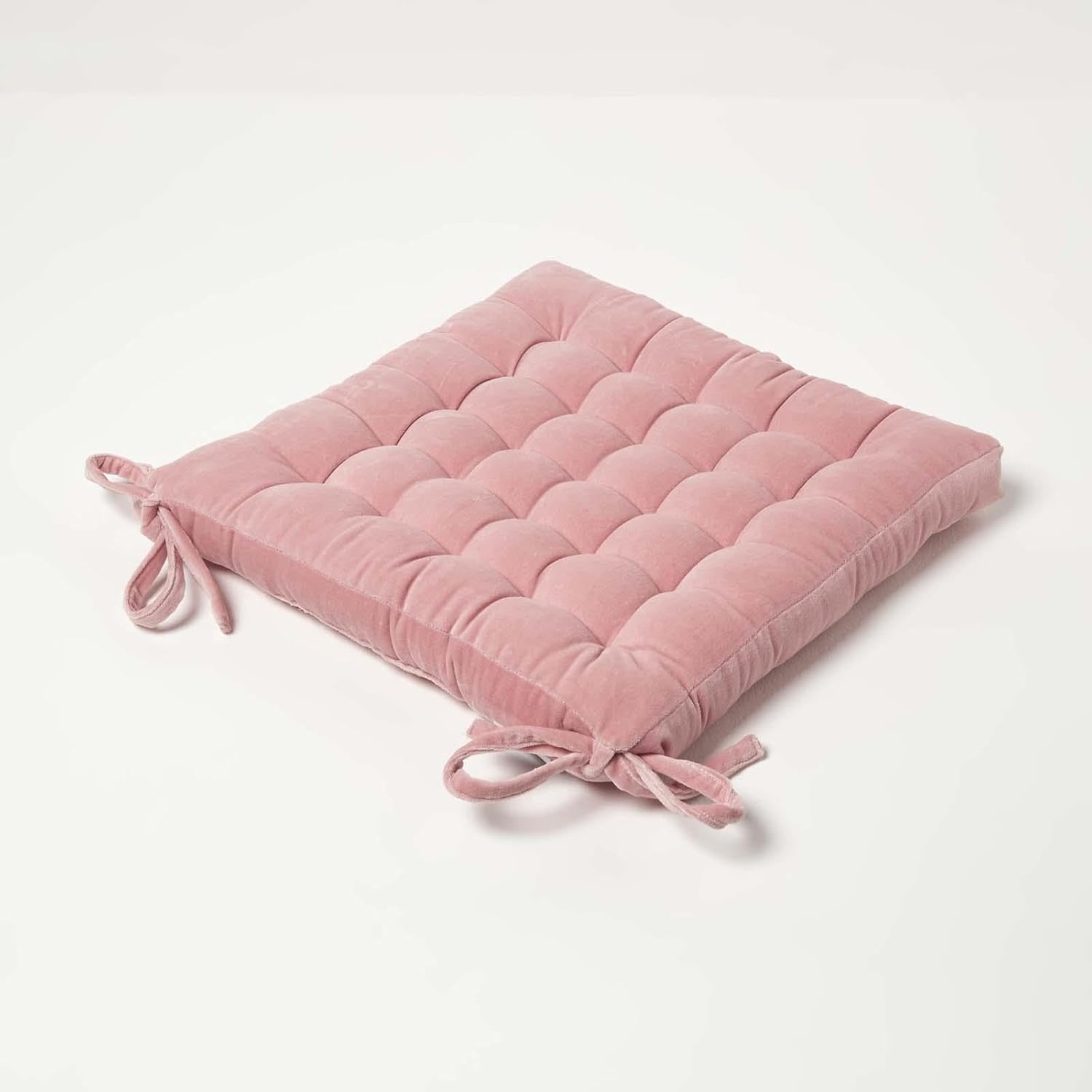 Homescapes Unisex Pink Seat Pad Luxury 100% Cotton Velvet Indoor Outdoor Garden Cushion, 40Cm In | Size: 40Cm X 40Cm