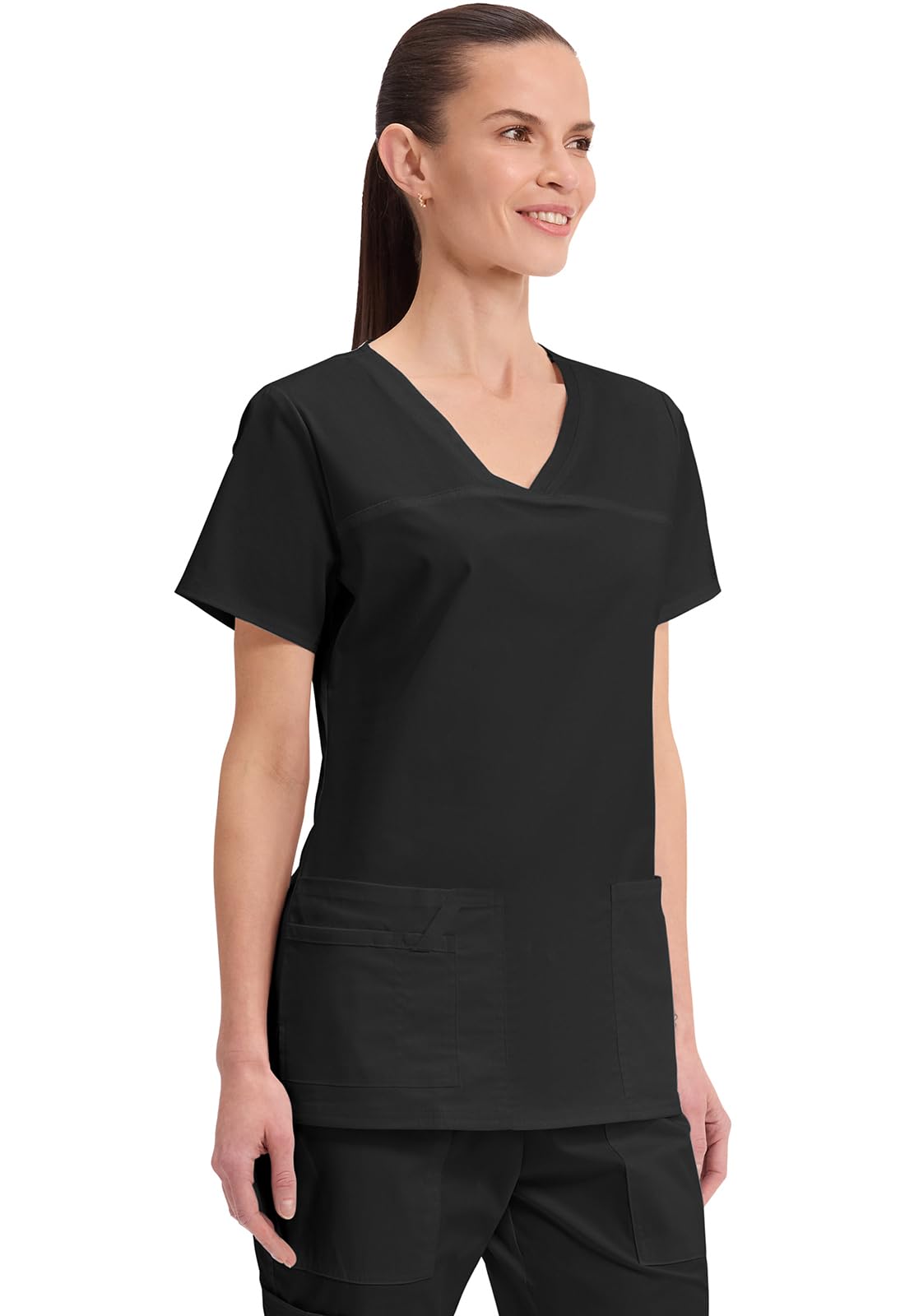 CHEROKEE Vworkwear Core Stretch damska koszulka robocza z dekoltem w serek, koszulka medyczna, czarny, XL