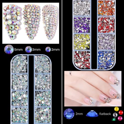 5 Boxes Gold & Silver Metal Nail 3D Punk Studs Star Moon Heart Triangle Square Rivet Gems Nail Art Jewels with a Curved Tweezers and a Nail Brush and a Wax Pen Picker (4-Multicolor)