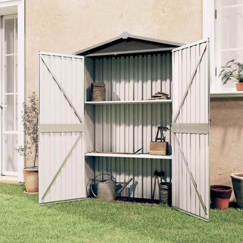 Casetta per attrezzi antracite, 116 x 45 x 175 cm, in acciaio zincato, resistente alle intemperie, casetta per attrezzi da giardino, garage per bicicletta
