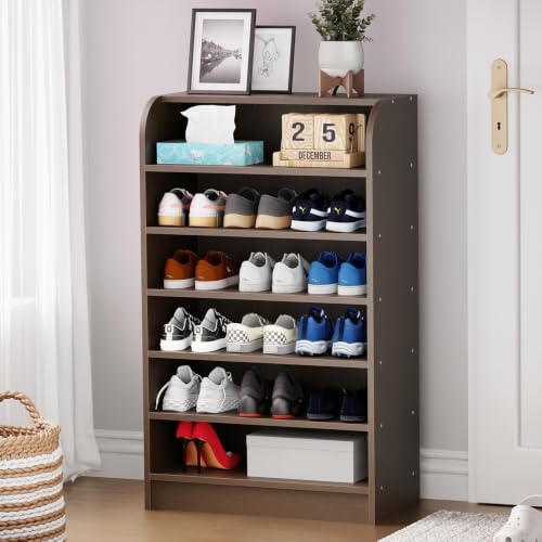 Image of Lukzer 6-Tier Engineered Wood Shoe Rack for Home (SR-005 /Wenge) Footwear Storage Organizer with Rounded Corner Design, Space-Saving Shoe Stand for Office, Entryway & Living Room (100 x 60 x 30 cm)