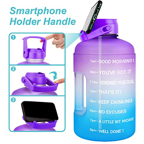 Image of QuiFit 1 Gallon Water Bottle - with Straw & Motivational Time Marker Leak-Proof BPA Free Reusable Gym Sports Outdoor Large(128OZ /73OZ) Capacity Water Jug