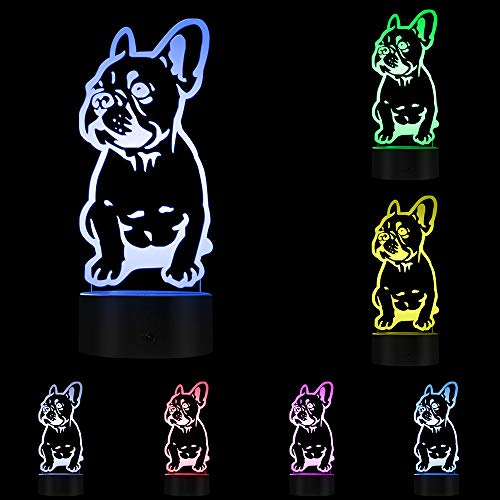 The Geeky Days 3D French Bulldog Optical Illusion Light Pet Puppy Dog Bedroom Night Light Decor Table Desk Lamp