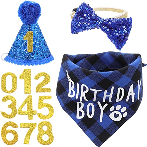 SUPVOX Decoración para Cumpleaños de Perro con Bandana Gorro Azul con Pompón y Pajarita Accesorios de Fiesta para Mascotas y Ligeras