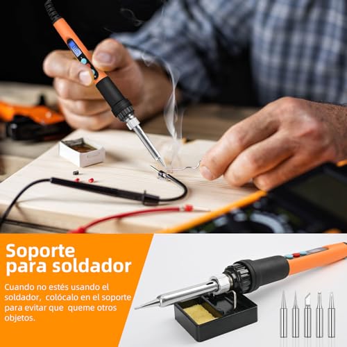 Miniatura 6 de Handskit Soldador De Estaño, Kit De Soldadura 90w, Kit 8 En 1 Soldador Profesional Con Temperatura Ajustable 180-480 C, Pantalla Lcd, 5 Puntas, Alambre De Soldadura Y Soporte