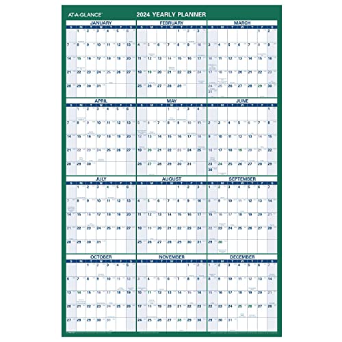 ATAGLANCE 2024 Erasable Calendar, Dry Erase Wall Planner, 24" x 36