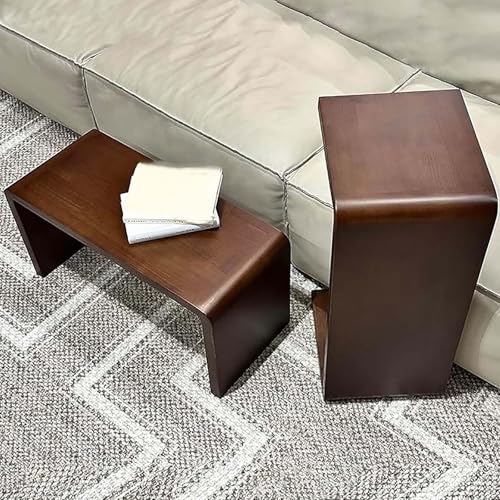 Mesa auxiliar en forma de C de madera maciza para sofá y salón 3