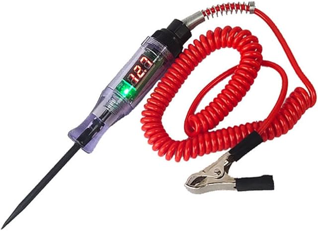 Car Truck Circuit Test Pen, Automotive Circuit Tester, 3-24V Digital Electric Circuit LED Tester, Car Truck Voltage Tester Test Light with Copper Clip and Spring Wire, Car Voltage Probe Pen (Red)