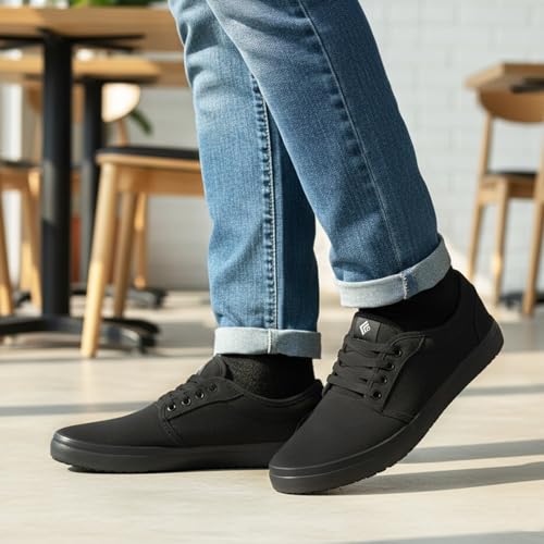Image of Non-Slip Work Shoes for Men & Women, Unisex Water-Resistant Slip-Resistant(Wet & Greasy) Canvas Sneakers for Food Service, Comfortable Restaurant Shoes for Chef Server, Culinary Kitchen Cook Shoes