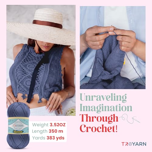 Image of TROYARN Summer (4- Skeins Pack) Silk Effect Hand Knitting Yarn Crochet Art Lace Craft 100% Microfiber Acrylic 4x100 gr (4x383 yds) (105353 - Azurite)