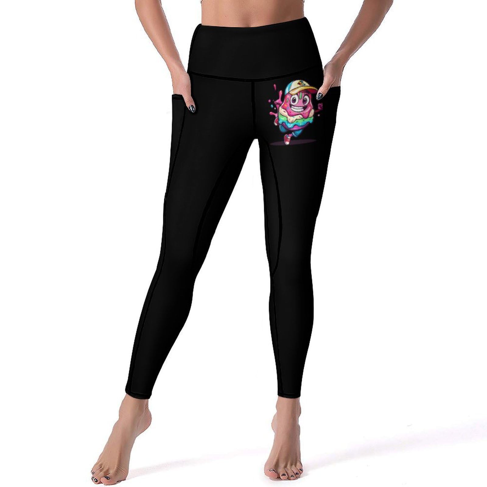 Pantaloni da Yoga da Donna Running Run Cream Ice Cream, Leggings da Allenamento con Controllo Addominale, Pantaloni Lunghi da Palestra a Vita Alta