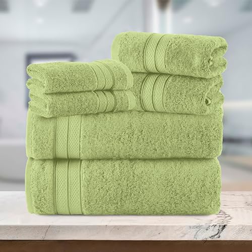 Image of Elegant Comfort Luxury 6-Piece Towel Set, Premium Soft 100% Turkish Cotton, Three Line Popcorn Design 2 Bath Towels, 2 Hand Towels and 2 Washcloths Towel Set - Quick-Drying and Absorbent, Sage Green