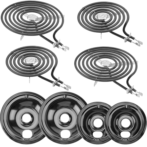 WB31M20 WB31M19 Black Porcelain Drip Pan Set & WB30M2 WB30M1 Electric Range Burner Element Unit Set by Cenipar-Compatible with GE Hotpoint Kenmore Range/Stove-Includes 2×6” and 2×8”