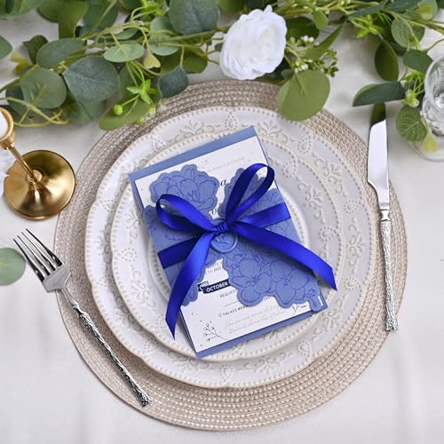 Image of Double Face Cobalt Blue Satin Ribbon 5 /8 inch X 50 Yards Polyester Cobalt Blue Ribbon for Gift Wrapping Very Suitable for Weddings Party Invitation Decorations and More