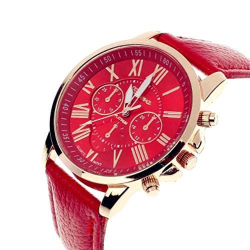Cdybox Women Men Lady Teen Girl Pu Leather Band Watches Roman Numerals Dial Analog Quartz Wristwatches (10 Pack) #TOP5