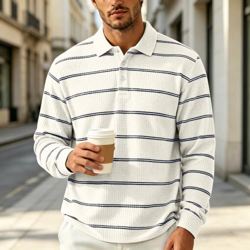 Mens Rugby Polo Henley Collared Button Long Sleeve Waffle Shirt Men - image 2