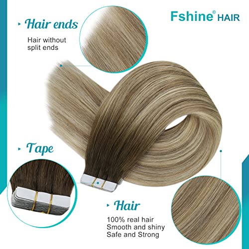 Fshine Tape in Hair Extensions Human Hair,18 Inch 20 pcs 50 g,Straight Natural Tape in Hair Extenisons,Color 3 8 22 Highlight Medium Blonde,Lightweight Comfortable Fit for women - Image 3