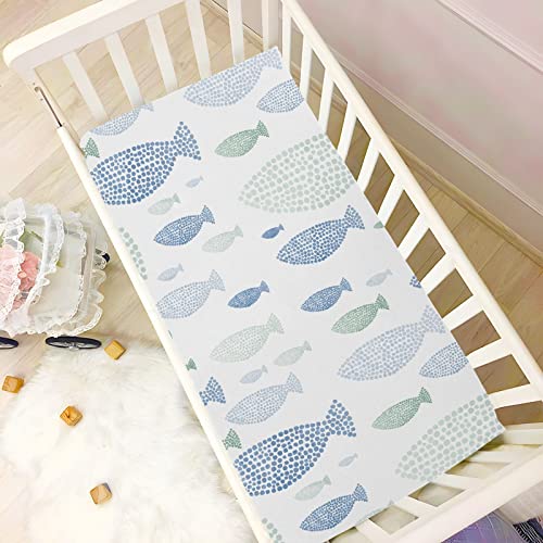 Image of Fish Fitted Crib Sheet for Boys Girls Baby Crib Sheet Crib Mattress Sheet Baby Mattress Sheets for Pack N Play Mattress Pad,52 X 28 in