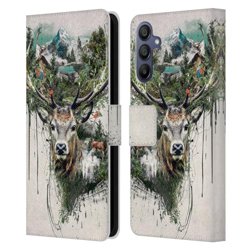 Funda libro de cuero Samsung Galaxy A15 con diseño ciervo abstracto