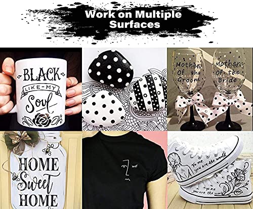 Black Paint Pens, 6 Pack 0.7Mm Acrylic Black Permanent Marker ,White Paint Pens For Rock Painting, Stone,Wood, Plastic, Ceramic, Glass, Metal Canvas, Paper, Water-Based Extra Fine Point #TOP2