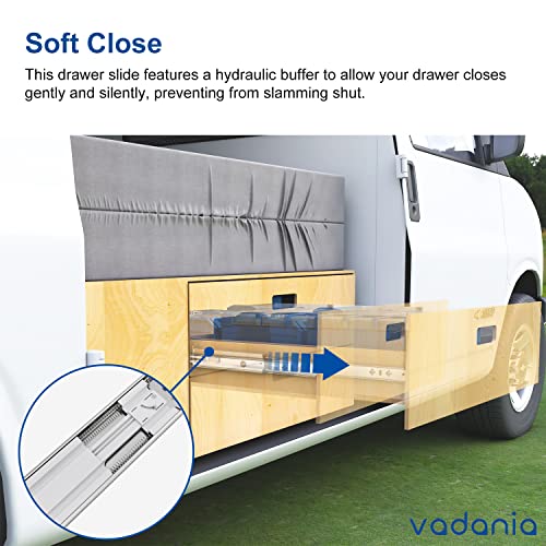 VADANIA 18" Soft Close Heavy Duty Drawer Slides, #K53, Up to 265lb Load Capacity, 3-Fold Full Extension, Ball Bearing, Side Mount, 1-Pair by VADANIA - Image 3