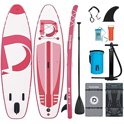 Pink Inflatable Stand Up Paddle Board, 11'x32 x6 Extra Wide Ultra-Light (17lbs) SUP Paddleboard with Backpack, Floating Paddle, Dual Action Pump, Fins, Standing Paddle Boards for Youth Adults Cover