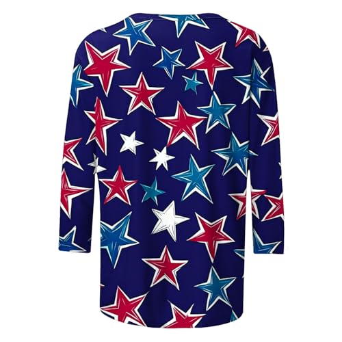 Image of Fourth of July Shirts for Women 3 /4 Sleeve Summer Tops American Flag Print T Shirt Patriotic 4th of July Shirts 2025