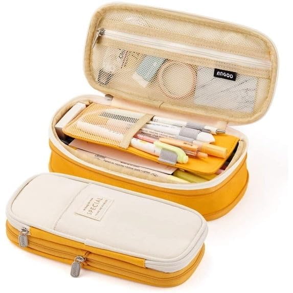 Image of WORSHIPER Big Capacity Pencil Pen Case Bag with Zipper Office College School Storage Large Capacity Bag Pouch Holder Box Organizer Colorful (Special - Orange)