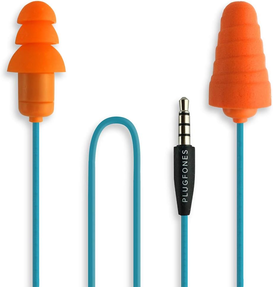 PlugFones Guardian Series Ear Plugs with Built In Headphones - Silicone & Foam Earplugs (Guardian, Orange)