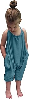 Macacão infantil com alça para meninas, costas nuas, macacão infantil, macacão e macacão para meninas (azul, 3-4 anos)