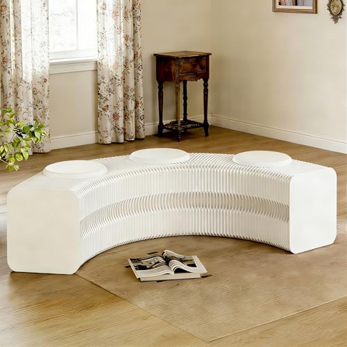 Image of Kraft Paper Rectangle Ottoman - Folding Bench Rest for Bedroom & Entryway, Collapsible Stool with Pad, Portable Stool & Square Ottoman for Living Room Decor, Space-Saving Footrest, White, 3 Seats