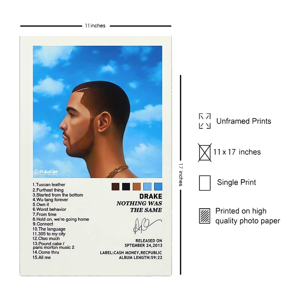 Lot De 6 Posters Toile Drake - 30x45 Cm - Décoration Murale Chambre - Style Albums Musicaux