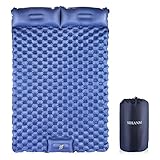Camping Inflatable Double Mattress, Portable Waterproof Durable Sleeping Pad, Foot Pressure Self-Inflating Sleeping Mat. Lightweight Air Mattress with Pillow, Suitable for Hiking Backpacking (Blue)
