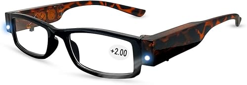 Miniatura 1 de Gafas de lectura con lupa de luz para hombres y mujeres, lectores LED brillantes, lentes de marco completo, lentes unisex con visión clara (+2.0)