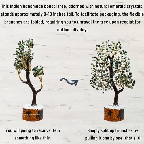 Image of Certified Emerald Crystal Tree for Good Luck - Healing Crystals Money Tree for Wealth, Positive Energy at Home Office - Decorative Spiritual Gifts for Vastu, House Warming