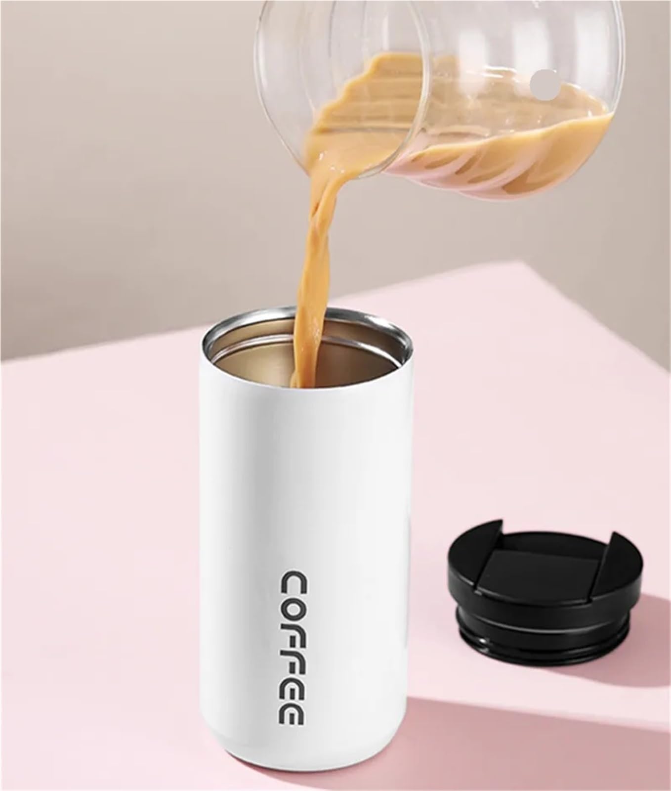 Una pieza de taza de café térmica de acero inoxidable 304, taza portátil con fugas, taza térmica de viaje, botella de agua, regalo (blanco, 500 ml)
