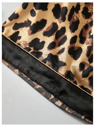 WDIRARA Men's 2 Piece Leopard Print Satin Pajama Set Button Down Short Sleeve Shorts Loungewear Sets4