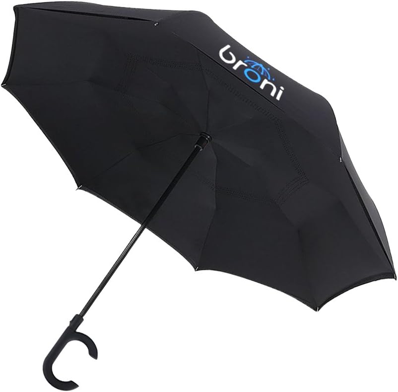 Automatic Close Inverted Umbrella Windproof by Broni | Reverse Umbrella with Gift Box Jet Black