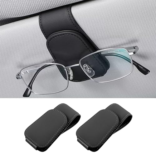 Couslcd 2 Pack Magnetic Leather Car Visor Sunglass Holders, Black