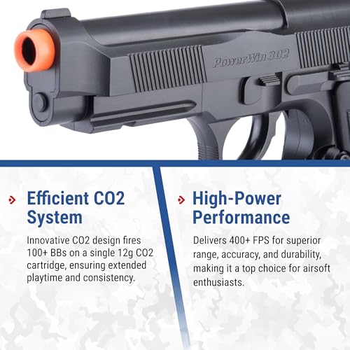 Evike Airsoft - Win Gun High Power M9 CO2 Powered Airsoft Gas Airsoft Pistol - Black