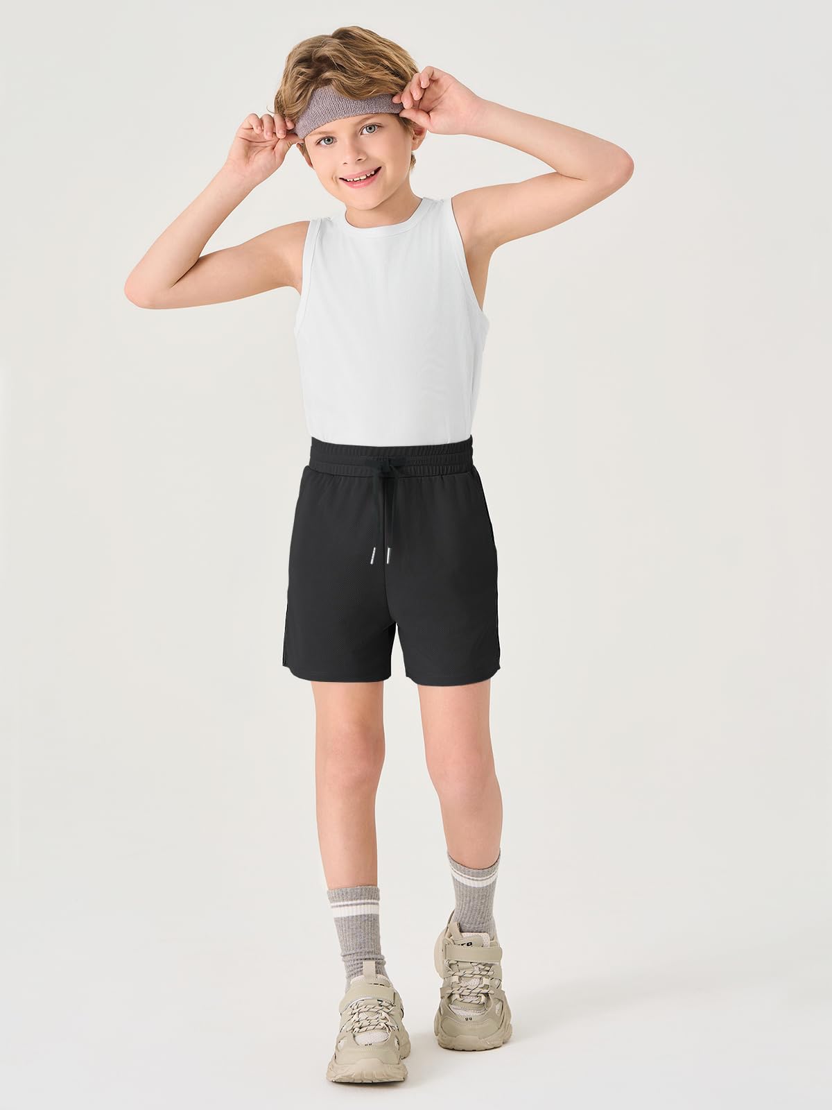 Haloumoning Kids Summer Shorts Solid Color Quick Dry Lightweight Side Slit Basketball Shorts Elastic Waist - 3