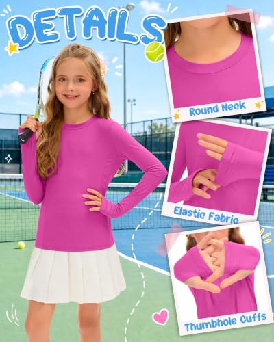 Image of 3 Pack Girls' Rash Guard Swim Long Sleeve Shirt UPF 50+ UV Sun Protection Quick Dry Tee with Thumb Holes 5-14Y